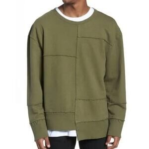 The Rail | Olive Green Asymmetrical Patch Sweatshirt | Size Large